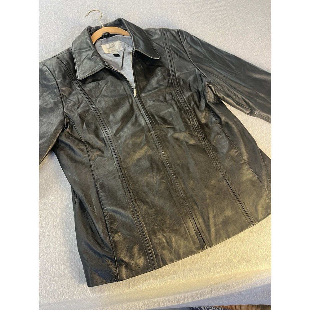 Jacqueline Ferrar Women's Black Lambskin Leather Zip Lined Jacket XL Nice!